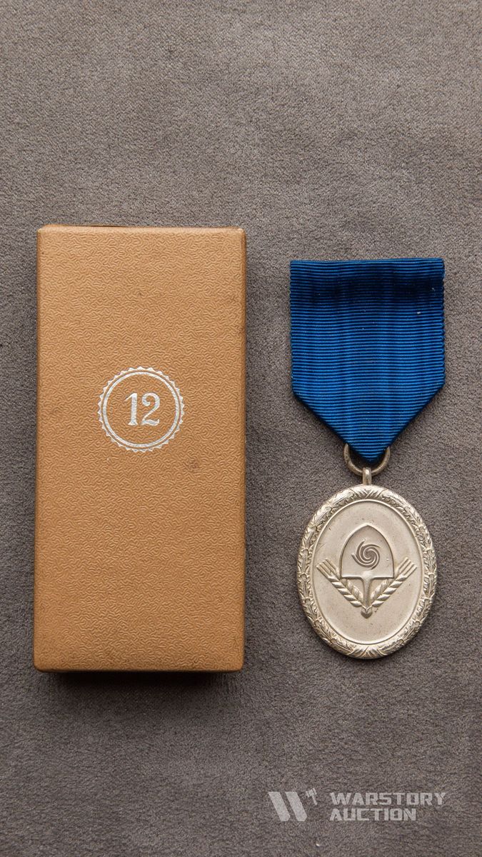 Медаль за 12 лет выслуги в РАД для мужчин в оригинальном футляре.
