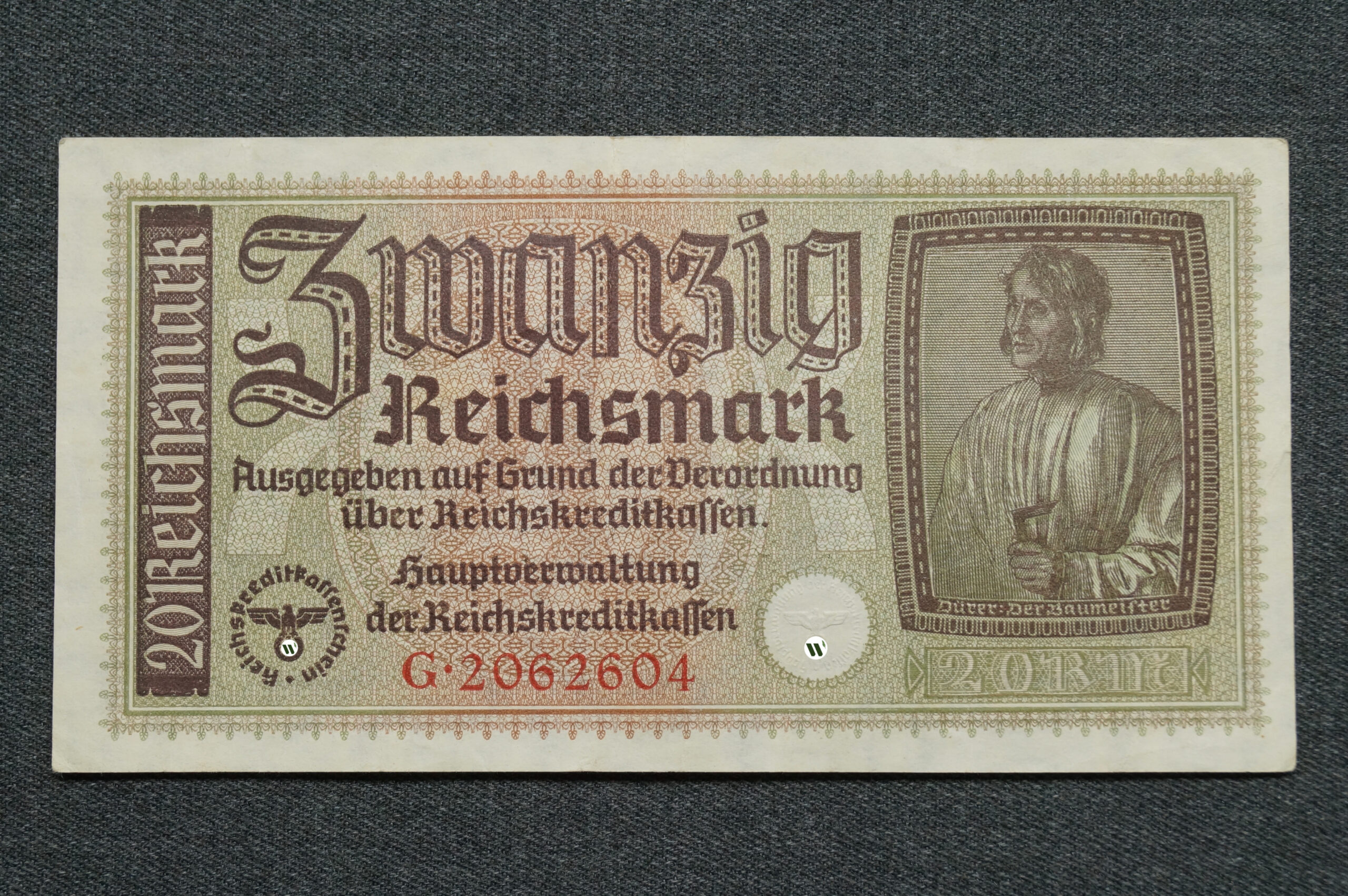 Немецкая банкнота номиналом в 20 рейхсмарок для окупированных территорий