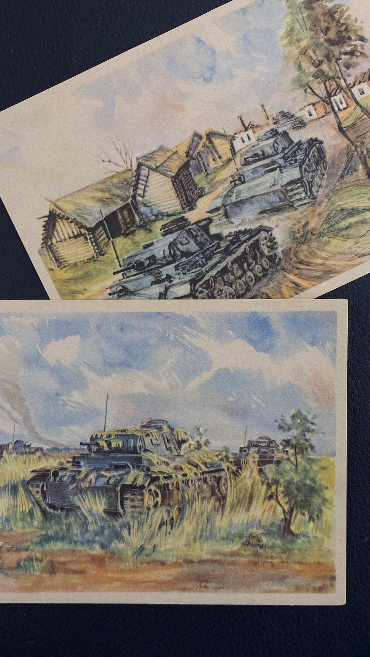 2 открытки с рисунками немецких танков в 1941 г.