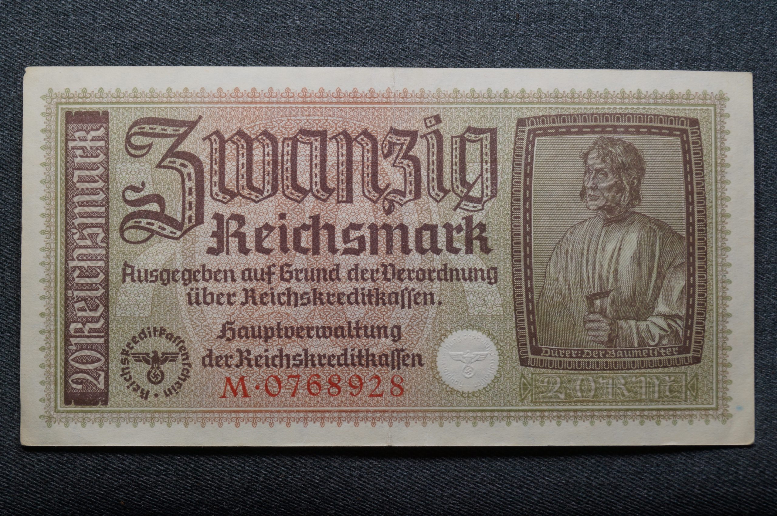 Немецкая банкнота номиналом в 20 рейхсмарок для окупированных территорий
