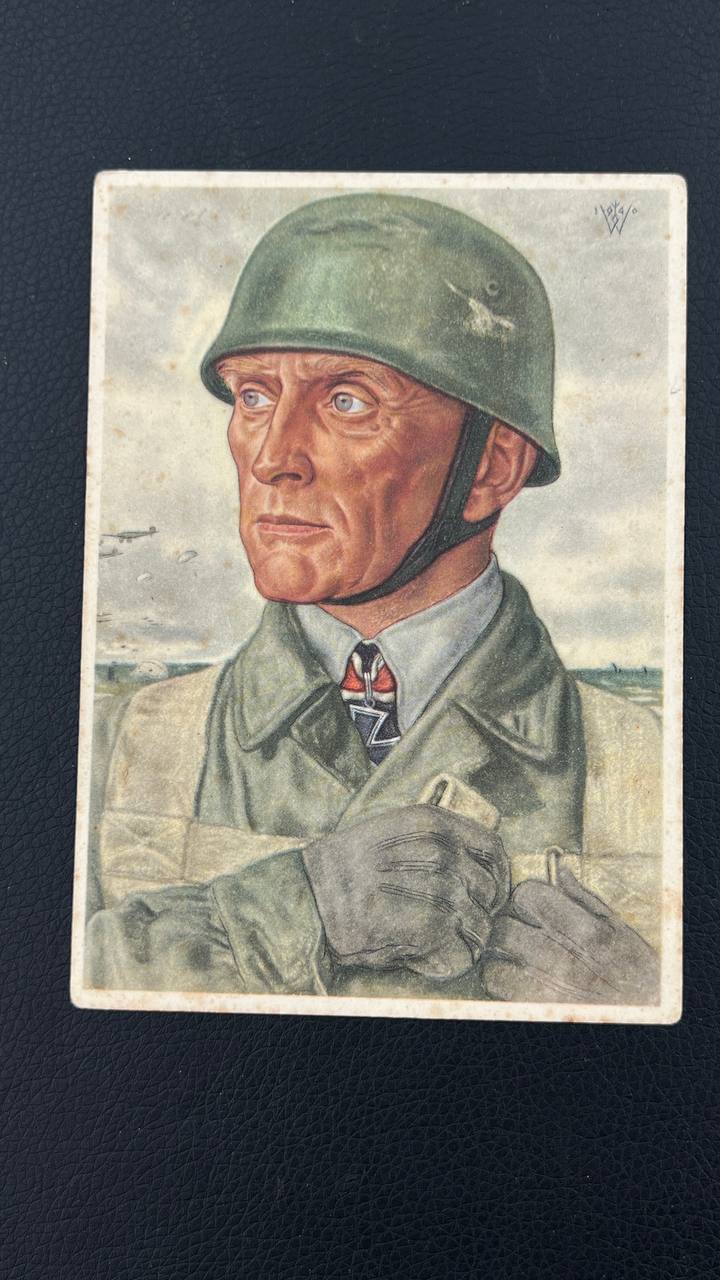 Открытка с рисунком Вильриха “Оберст Бройер, командир 1-го воздушно-десантно-штурмового полка
