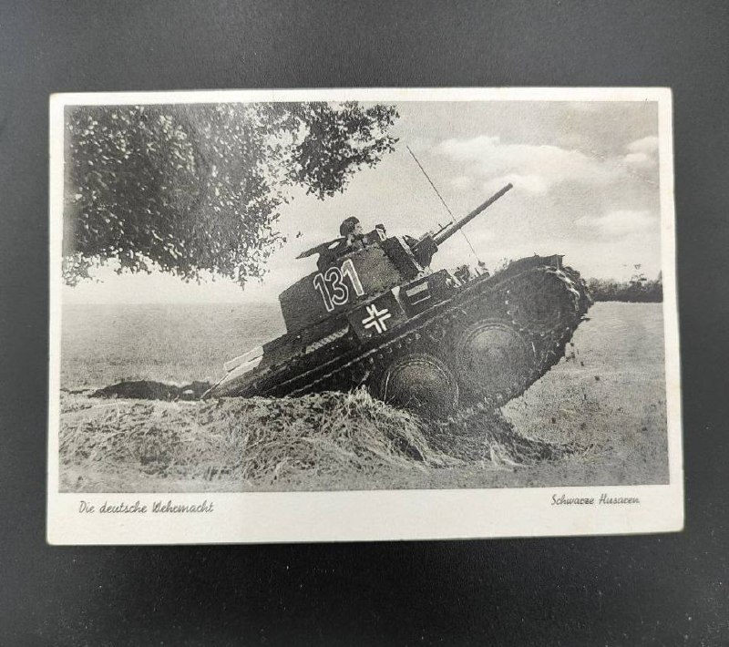 Фотоотрытка с танком Вермахта. “Чёрные гусары” 1942 г.
