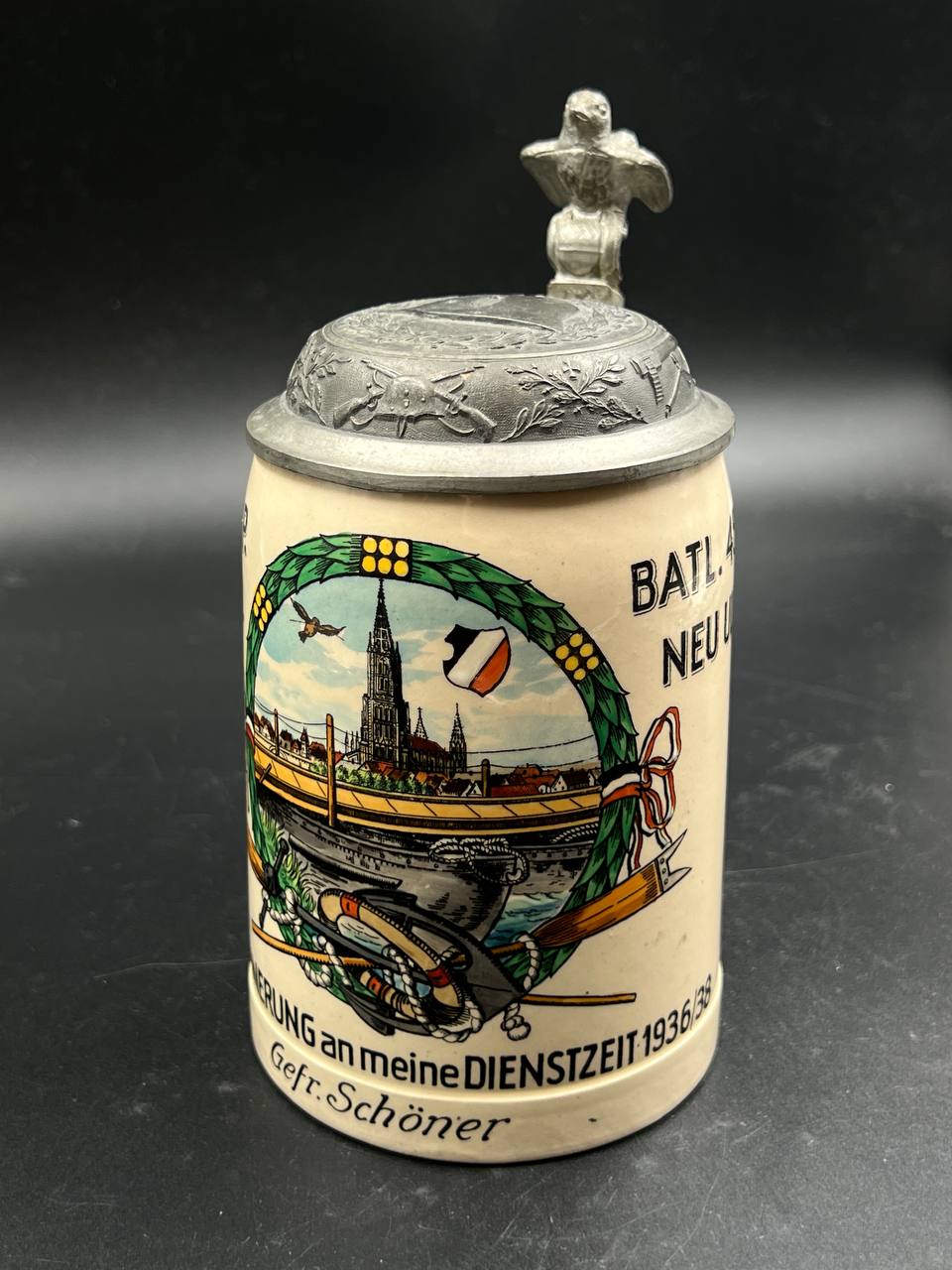  Пивная кружка 2. KOMP. PION. BATL. 45 NEU ULM. 1936 г. От Алексея С.