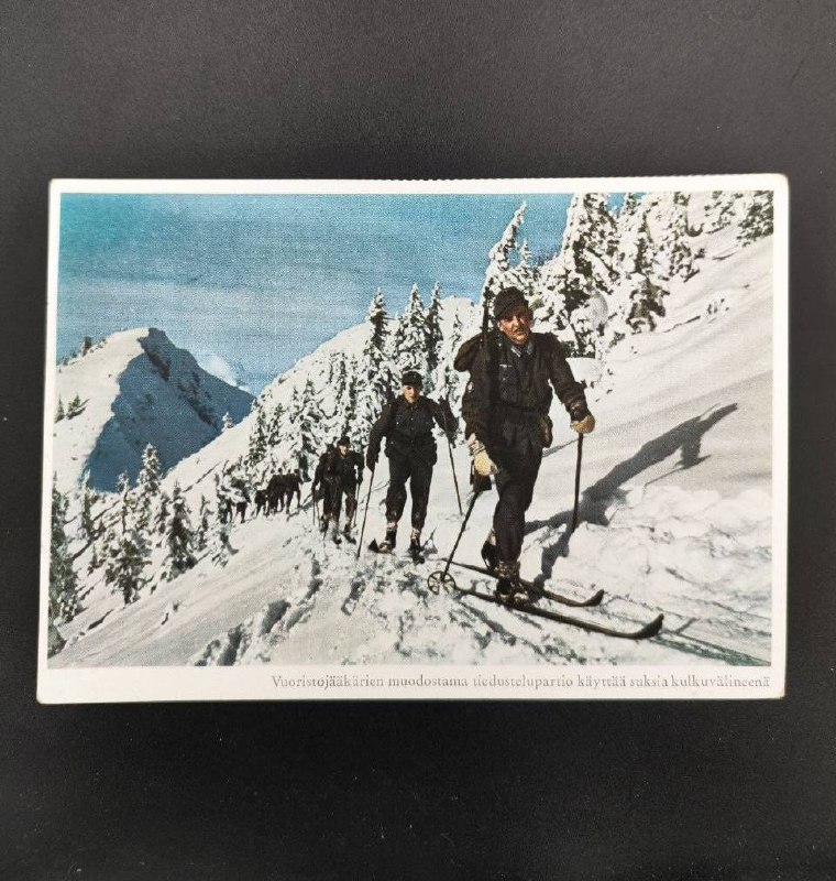 Фото открытка с егерями на лыжном марше.