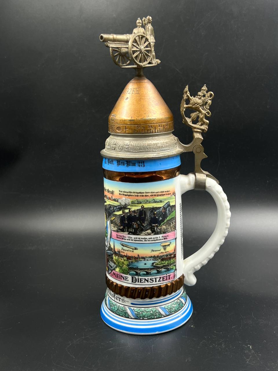 Немецкая памятная пивная кружка артиллериста, начало XX века (Neu-Ulm, 1911–1913. От Алексея С.