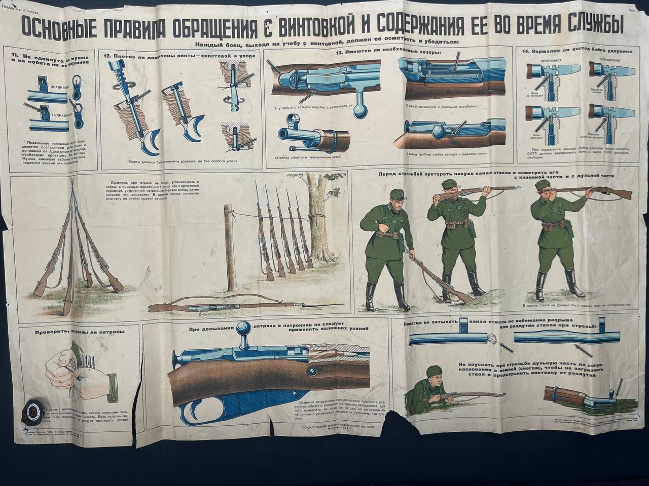 Плакат «Основные правила обращения с винтовкой и содержания ее во время службы». Москва 1939 г. От Алексея С.