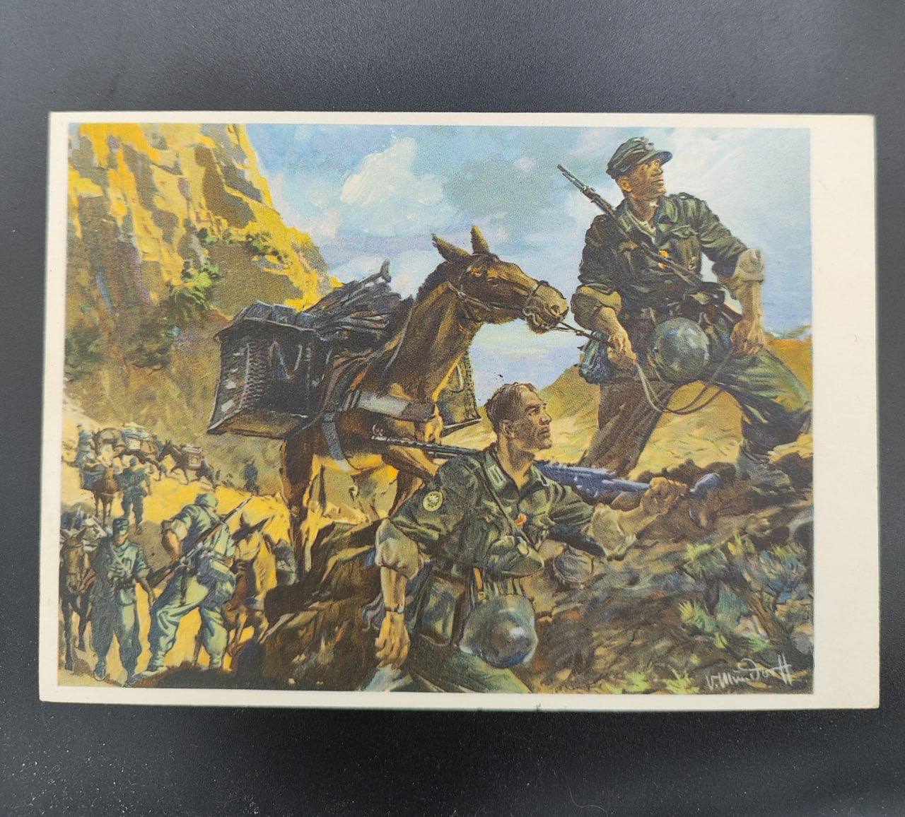 Пропагандистская открытка с горными егерями на марше. 1943 г.