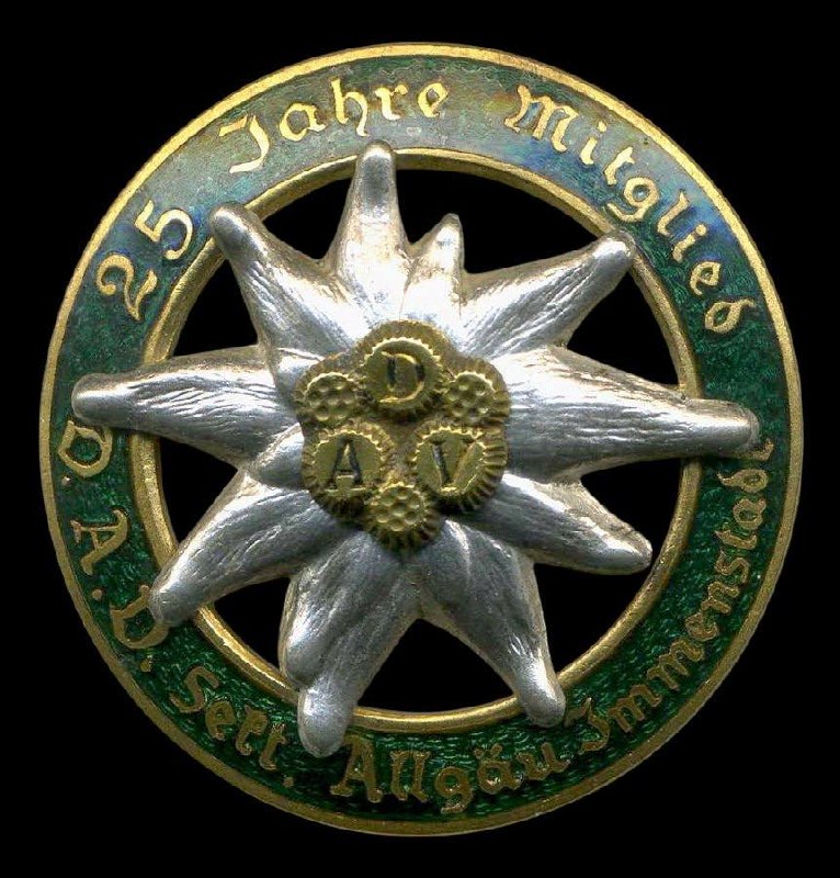 Знак за 25лет в Германском Альпийском союзе (DAV – Deutscher
Alpenverein), Секция Алльгой Имменштадт (Sekt. Allgau Immenstadt). До
1945 года!
Deschler, Munchen